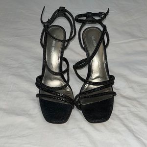 Gianni Bini black rhinestone sandal. Bottom of shoe is slightly worn. See pics.